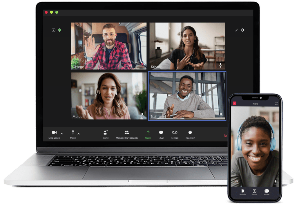A Zoom Call Meeting On A Laptop And A Phone